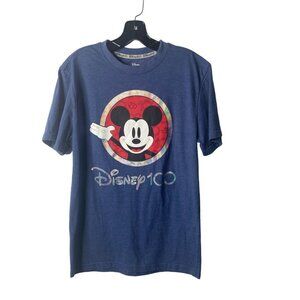 DISNEY 100 YEARS MEN'S BLUE TEE SHIRT WITH MICKEY MOUSE SZ S NWOT